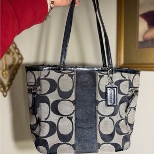 Coach Black and Gray Patterned Tote